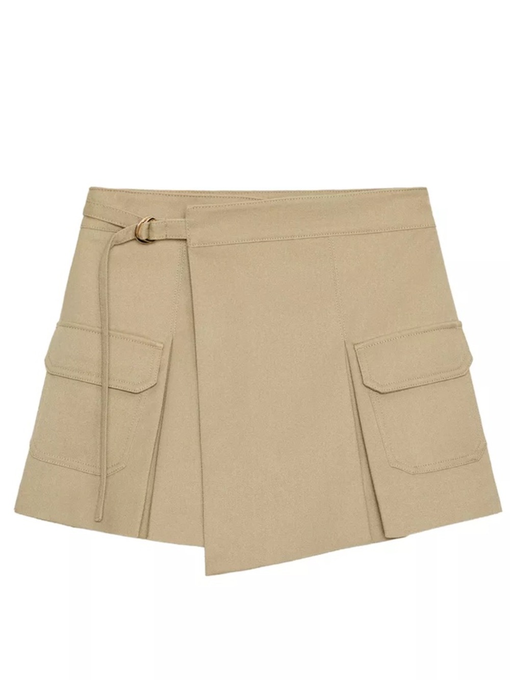 Zara Olive-Tan Utility Skort with Pocket and Tie